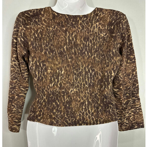 Reformation Brown Animal Leopard Print‎ V-Neck Cropped Sweater Size Small - Picture 4 of 6